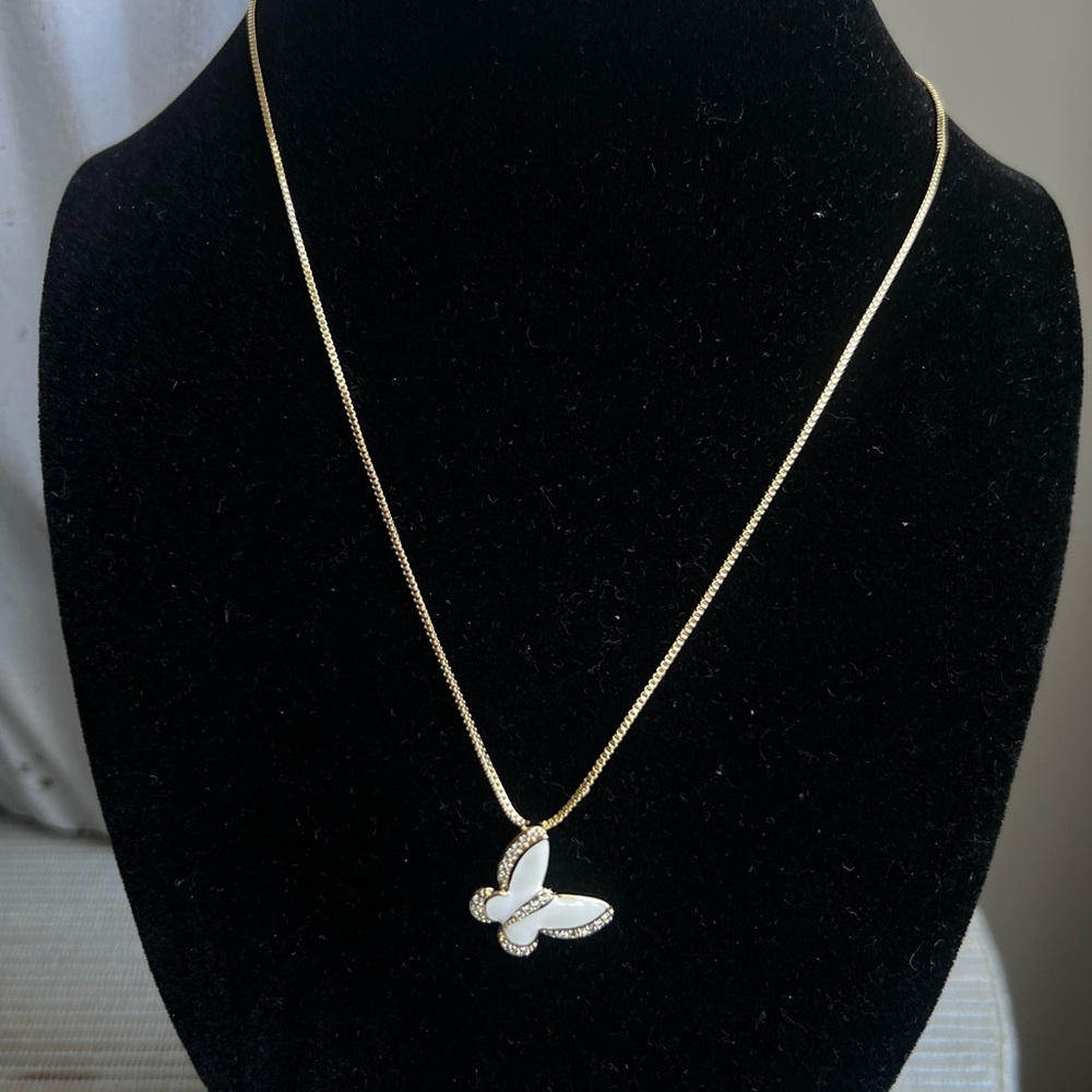 🩷- Gold and white with rhinestones Butterfly Pendant Necklace